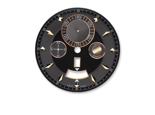 Dial, electroplated surface in two colours, applied indexes in rose gold