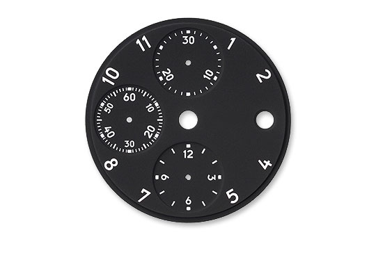 Matt-black dial with white printing