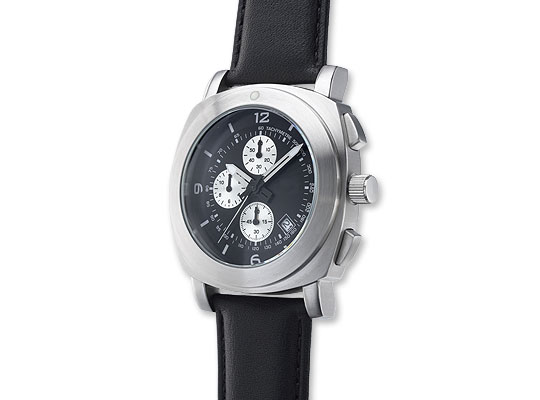 Quartz Chronograph, stainless steel case, waterproof up to 100m