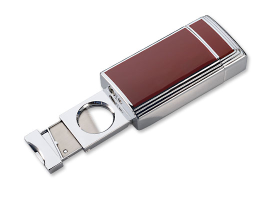 High quality lighter, red enamelled, integrated cigar cutter