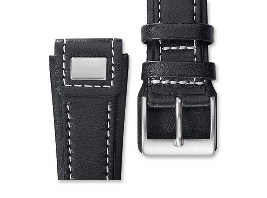 Leather strap with integrated logo plate